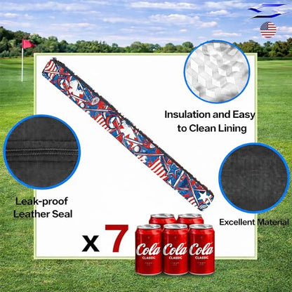 Polar Caddy Insulated Golf Bag Cooler Sleeve – Discreet 7 Can Beverage Chiller Full Length Zipper Adjustable Shoulder Strap Hidden Golf Cooler Bag Fits Most Cart Standard Bags - color: Golf USA