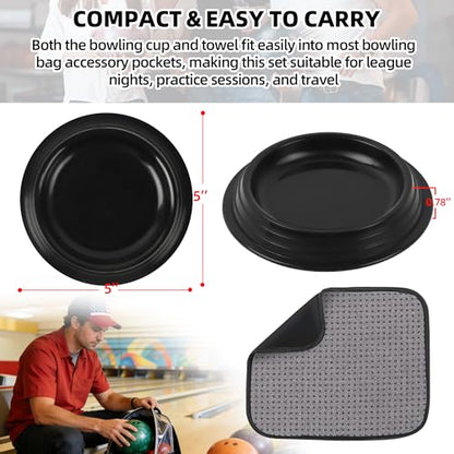 TonGass Bowling Ball Cup Stand with Microfiber Bowling Ball Towel, Bowlings Cup Holder for Cleaning, Polishing & Storage, 10" x 8" Bowlings Shammy Pad with Easy-Grip Dots for Balls Care - 1+1 Pack