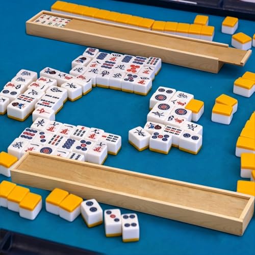Novabright 2 Pcs Wooden American Mahjong Tile Case Only Pull out Mahjong Tile Storage Box 19.7 x 3.3 x 1.8 Inch for 168 Standard Tiles 1.2'' Empty Protective Mah Jong Gift for Mahjongg Game Enthusiast