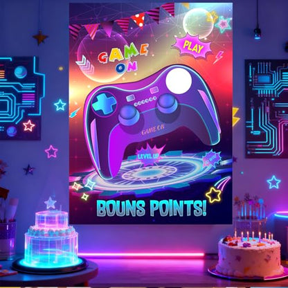 PLULON Pin The Button on The Video Game Party Game Kids Birthday Big Poster with Controller Button Stickers for Classroom Party Favors Decorations Boys Birthday Playing Party Supplies - style: Video Game