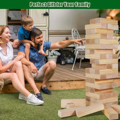 Olsa Giant Tumble Tower, Toppling Timber Game with Carrying Bag 60 PCS Wooden Block Stacking Game for Adults Family (2.2 Ft to 5 Ft) - size: L-Up to 5FT