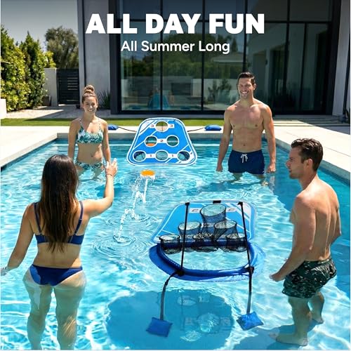 GoSports Splash Skip Floating Pool Cornhole Game – Stone Skipping Swimming Pool Game for Adults & Family – Water Cornhole Game for Pools & Lakes - style: Versus (2 Targets)