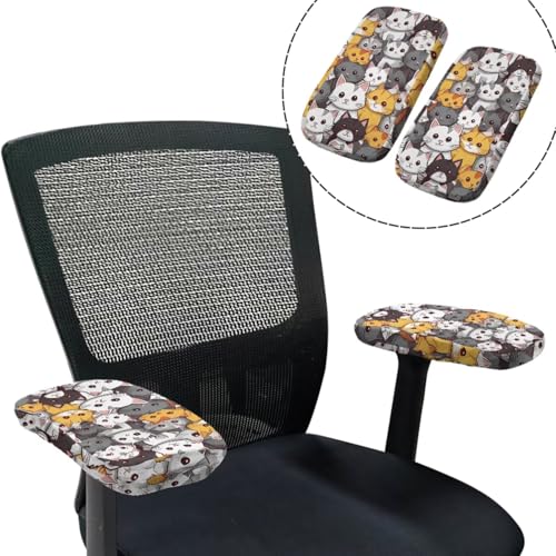 Office Chair Covers Stretchable Cat Gaming Chair Armrest Pads 4-Pc Set Unique Washable Dustproof Seat Cover for Office Chairs with Stylish Design - color: Cat