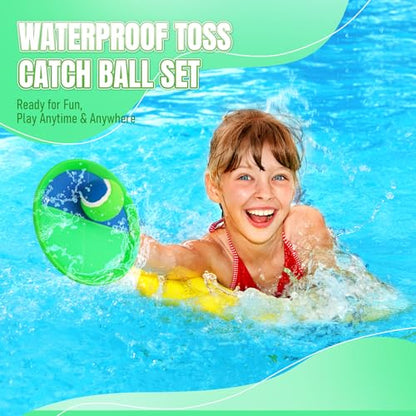 Toss and Catch Ball Game Set, 4 Paddles and 4 Balls Outdoor Paddle Catch Game for Kids, Backyard Beach Pool Yard Toy, Summer Birthday Gift for Boys Girls Ages 4-12 - color: Green Blue+yellow Green