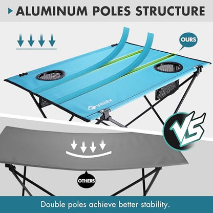 VILLEY Folding Camping Table with 2 Cup Holders & Carry Bag, Lightweight Portable Beach Table for Camping, Beach, Fishing, Travel, Outdoor Activities(Large) - size: Large