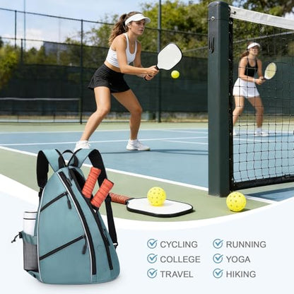 Pickleball Bag for Women Men, Adjustable Pickleball Backpack, 2 in 1 Sports Sling Bag for Pickleball Tennis - color: Blue Grey