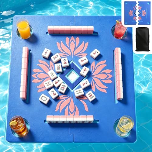 34Inch Foldable Floating Mahjong Table for Pool–Extra-Thick Float Board Water Game Tray Floater Mahjong Table Portable for Adults,Swimming Pool & Hot Tub,Poker,Card Games,Dominoes,Scrabble,Lake,Beach