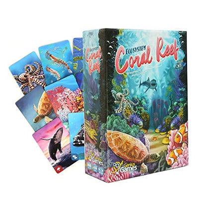 Genius Games Ecosystem: Coral Reef - A Mensa Recommended Family Card Game About Aquatic Animals, Their Habitats & Food Chain | A Light Educational Marine Biology Board Game for Kids and Families - style: Ecosystem Coral Reef