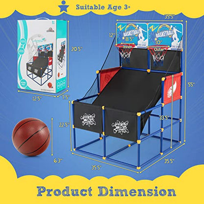 GLACER Arcade Basketball Game Indoor, Kids Double Shot Basketball Shooting Game w/4 Balls & Air Pump, 2 Player Non-Electronic Basketball Hoop Game, Ideal Gifts for Boys Girls Aged 3+