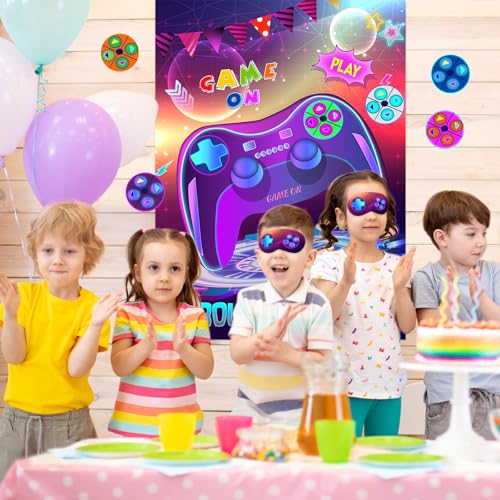 PLULON Pin The Button on The Video Game Party Game Kids Birthday Big Poster with Controller Button Stickers for Classroom Party Favors Decorations Boys Birthday Playing Party Supplies - style: Video Game