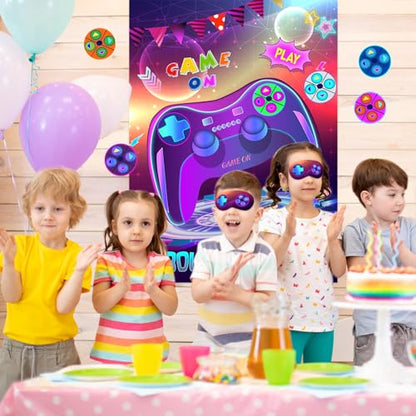 PLULON Pin The Button on The Video Game Party Game Kids Birthday Big Poster with Controller Button Stickers for Classroom Party Favors Decorations Boys Birthday Playing Party Supplies - style: Video Game