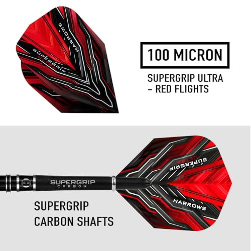 Harrows SUPERGRIP Ultra 90% Tungsten Soft Tip Darts Set. Available in 18g, 21g, 22g - Includes Supergrip Carbon Shafts, Supergrip Flights & Travel Case