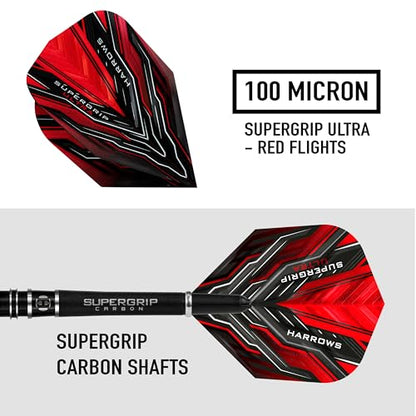 Harrows SUPERGRIP Ultra 90% Tungsten Soft Tip Darts Set. Available in 18g, 21g, 22g - Includes Supergrip Carbon Shafts, Supergrip Flights & Travel Case