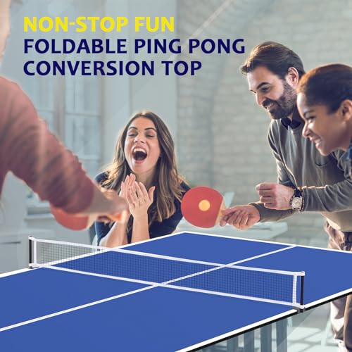 Ping Pong Table Topper for Pool Table, Foldable Ping Pong Table Top with Net Set, Portable Table Tennis Conversion Top Includes Foam Padding for Protection, Easy Conversion - color: 7 ft-Blue