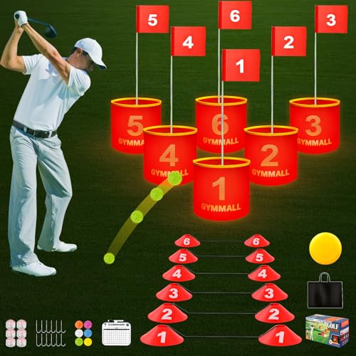 Golf Yard Bucket Games, 6 Holes Bucket Backyard Golf Game Set with LED Light and Flags for Adults & Kids Indoor Outdoor, Golf Practice Gift for Backyard, Park, Beach and Lawn - size: 6 Buckets