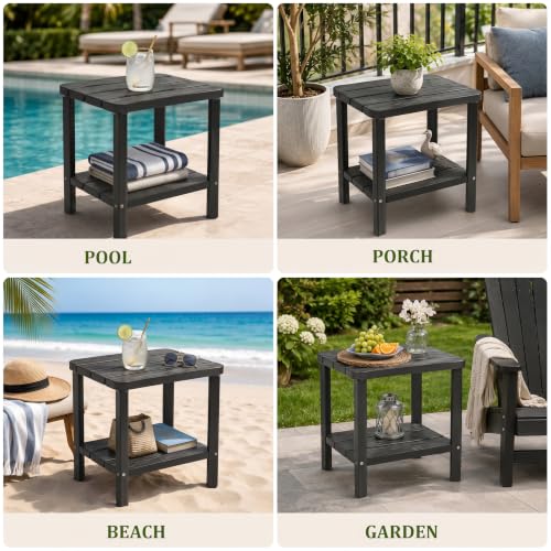 Outdoor Side Table，2PCS Small Table 2-Tier, Weather Resistant Outdoor End Tables, Patio Furniture for Garden, Porch, Pool, Lawn, Backyard or Indoor Bedroom - size: 2PCS