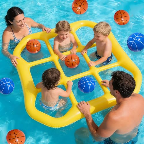 Giant Tic Tac Toe Game & Pool Toys, Inflatable Pool Tictac Game with 10 Balls, Giant Floating Grid Puzzle, Great for Outdoor Swimming and Beach Parties for Family
