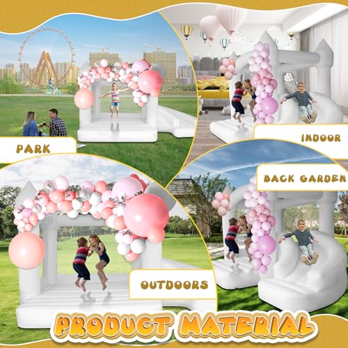 AKSPORT White Bounce House Inflatable Jumping Castle with Slide & Air Blower for Kids, Wedding & Birthday Parties, 17 * 11 * 10FT - style: 17x11x10ft-white