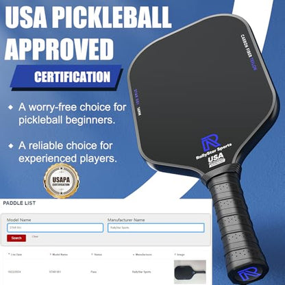 Carbon Fiber Pickleball Paddle, USAPA Approved 16mm T700 Thermoformed Pickle-Ball Paddle with Polypropylene Honeycomb Core,High Grit & Spin,Ideal for Beginner and Skilled Players,Comes with a Cover