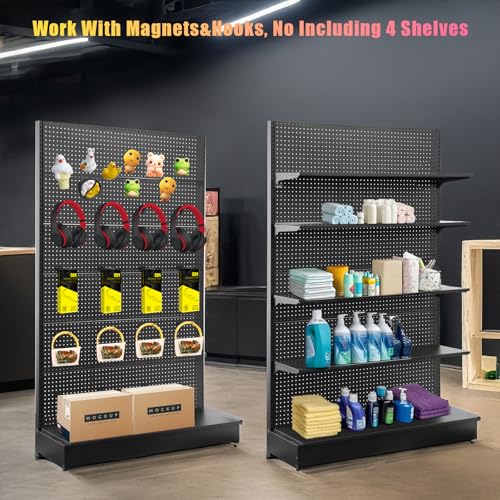 Eastern Tree Pegboard Display Stand, 4x6.5 Feet Gondola Retail Shelving Wall Display for Convenient Grocery Office Supply or Retail Stores, Standing Peg Board Display Rack with 30 Hooks, No 4 Shelves - size: 1 Unit 4 x 6.5 Feet