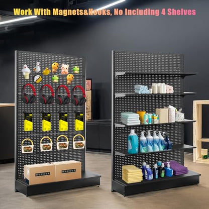 Eastern Tree Pegboard Display Stand, 4x6.5 Feet Gondola Retail Shelving Wall Display for Convenient Grocery Office Supply or Retail Stores, Standing Peg Board Display Rack with 30 Hooks, No 4 Shelves - size: 1 Unit 4 x 6.5 Feet