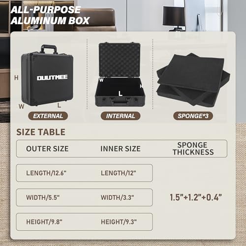 12.6 Inch Carrying Case With Customizable Pre-Diced Foam, Aluminum Case, Aluminum Alloy Sturdy Build, Storage Case for Microphone, Equipment, Camera, Tools, Recorder, etc - size: 12.6x9.8x5.5 Inch