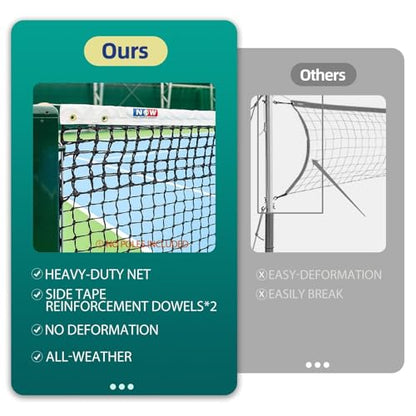 Professional Tennis Net 42FT Heavy Duty Nylon Net High Strength Non-Deforming Standard Replacement Tennis Net with 2 Fiberglass Dowels, Compatible with All Standard Outdoor Indoor Tennis Posts - style: Double-Layers Tennis Net