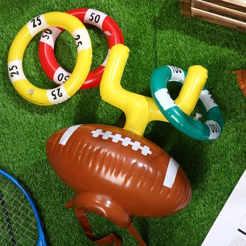 RoundFunny 4 Sets Football Goal Post Ring Toss Game Inflatable Toss Game Sport Include 4 Goal Post Hat and 12 Ring for Birthday Family Indoor Outdoor Sports Graduation Party Games Supplies