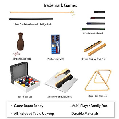 Pool Table Accessory 32 Piece Kit- Billiards Balls, Cues, Stick Repair, Roman Rack, Table Brush, Table Cover, Tally Bottle by Trademark Gameroom