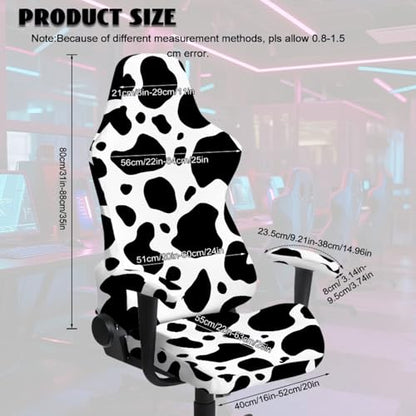 Gaming Chair Cover Stretch Washable Office Computer Desk Chairs Covers with 2 Pcs Armrest Cover, Armchair Slipcover with Zipper Gamer Room Decor, Black Cow Print White - color: Black Cow Print White