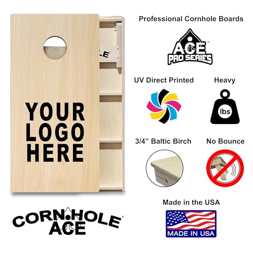 CornholeAce Custom Professional Cornhole Board Set - No Bounce! Made of 3/4 inch Baltic Birch Plywood, Includes Handles, Made in USA, Tournament Style, ACE Pro Series