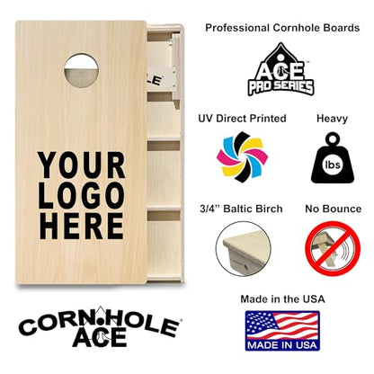 CornholeAce Custom Professional Cornhole Board Set - No Bounce! Made of 3/4 inch Baltic Birch Plywood, Includes Handles, Made in USA, Tournament Style, ACE Pro Series