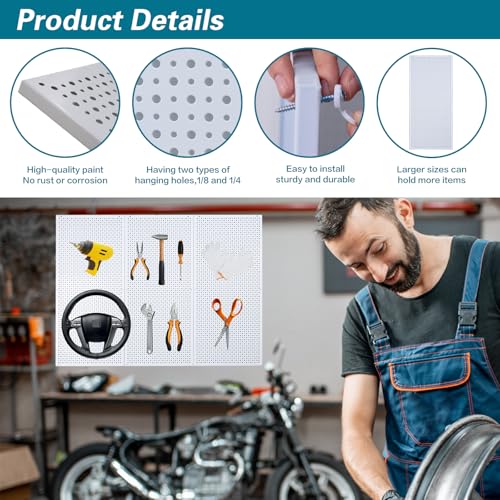 Pegboard Rack Garage Storage Steel Horizontal PegBoard Pack,Steel Pegboard Heavy Duty- 3 Pack 16-Inch X 36-Inch Metal Peg Board Tool Organization Panels (White) - color: White