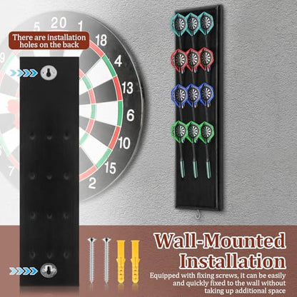 Dart Holder, Darts Caddy Wall Mounted, Wooden Darts Holder with Metal Hook Space Saving Storage Rack board accessories for Game Room Apartment(black)