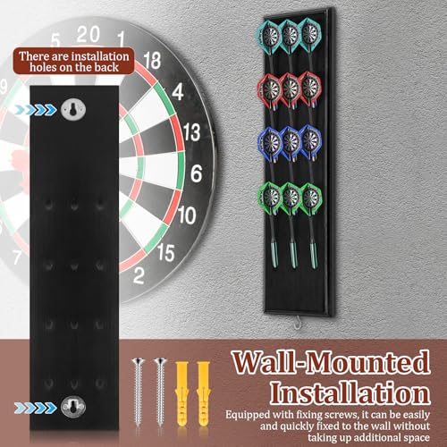 Darts Caddy Wall Mounted Wooden Darts Holder with Metal Hook Space Saving Storage Rack for Game Room Apartment(black,1)
