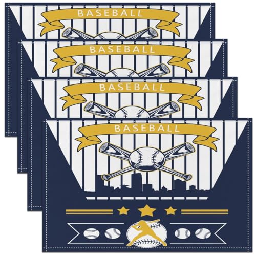 Erosebridal Baseball Sports Theme Place Mats,Fashion Ball Game Table Mats Sports City Silhouette Placemats,Baseball Seasonal Color Place Mat for Dining Patio Table Kitchen Decor - color: Navy, Milwaukee