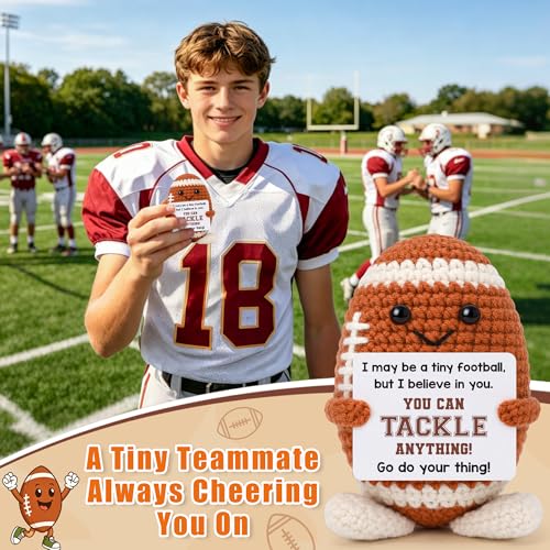 Football Coach Birthday Gifts, Positive Football Get Well Soon Gifts for Players Teen Boy Son, Thinking Of You Gift for Fans Players Coach Friend Brother Boyfriend, Handmade Crochet Football's Gift - style: believe