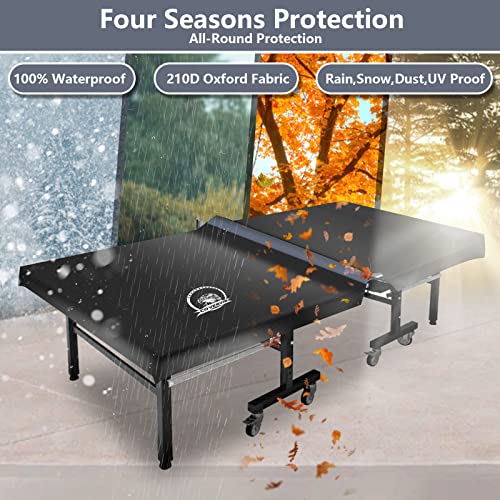 COVERVIN Ping Pong Table Cover,Table Tennis Cover Fits Both Folding Tables & Flat Tables All Weather Waterproof Dustproof UV Protection (Black and Grey)