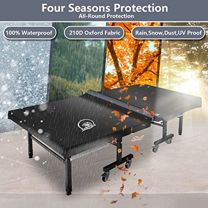 COVERVIN Ping Pong Table Cover,Table Tennis Cover Fits Both Folding Tables & Flat Tables All Weather Waterproof Dustproof UV Protection (Black and Grey)