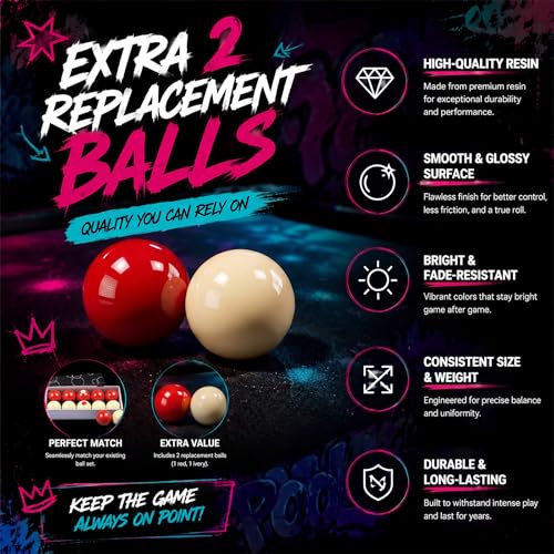Arrowbash Resin Bumper Pool Balls Set - 10 Regulation Size 2-1/8" Balls with 2 Replace Ball Standard Billiard Ball Set,Bumper Pool Table Accessories