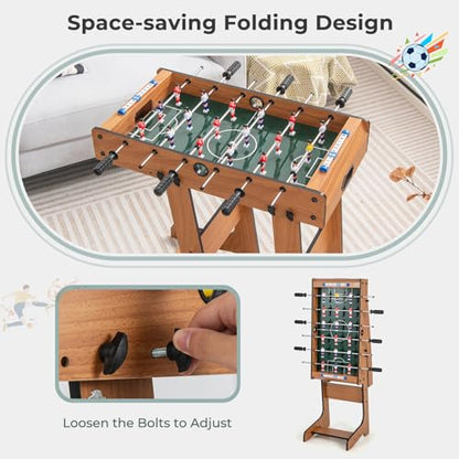 KOTEK Folding Foosball Table, 27 Inch Football Game Table with 2 Mini Balls, Soccer Table Game for Kids Adults Family Game Night, Space Saving for Indoor Game Room Home