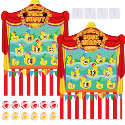 2 Pcs Dart Board with 12 Sticky Balls Theme Party Decorations Felt Cloth Toss Game for Family Games Birthday Party Outdoor Indoor Supplies(16.5 x 23.6 inches) - style: Circus Duck