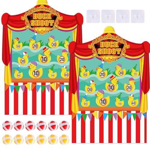 2 Pcs Dart Board with 12 Sticky Balls Theme Party Decorations Felt Cloth Toss Game for Family Games Birthday Party Outdoor Indoor Supplies(16.5 x 23.6 inches) - style: Circus Duck