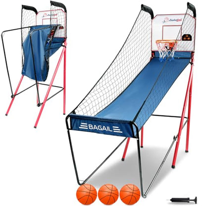 BAGAIL Basketball Arcade Game, Electronic Basketball Shooting Game, Arcade Sounds, Foldable Frame, 3 Balls, Inflation Pump, Ideal Indoor Sport Games - Single Shot - style: Single Shot