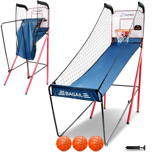 BAGAIL Basketball Arcade Game, Electronic Basketball Shooting Game, Arcade Sounds, Foldable Frame, 3 Balls, Inflation Pump, Ideal Indoor Sport Games - Single Shot - style: Single Shot