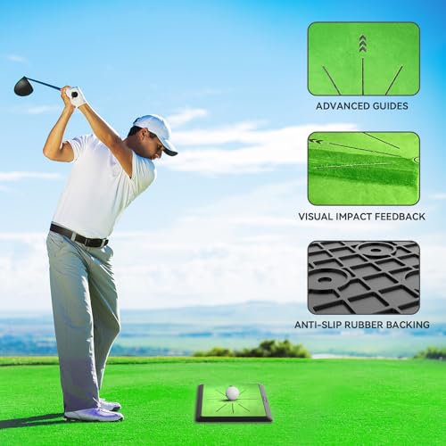 COSPOPTIC Golf Hitting Mat with Swing Path Feedback, Heavy-Duty Rubber Base Anti-Slip Golf Training Mat, Extra Replaceable Surface, Portable Practice Mat for Home Office Garage Yard Indoor Outdoor - style: Golf Mat