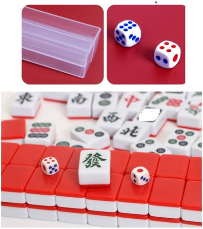 Portable Mini Mahjong Set 1"x0.6" Fall-Resistant Logical Thinking Exercise Puzzle Board Game Chess and Cards Gift for Friends Family Dragon Year Box