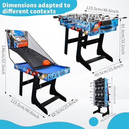 5 in 1 Multi Combo Game Table,Folding Multi Game Combination Table Set with Soccer Foosball Table,Pool Table,Hockey Table,Table Tennis Table,Basketball
