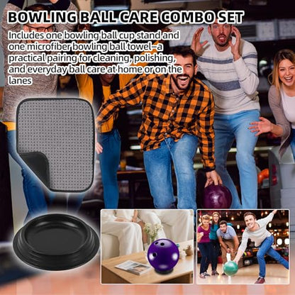 TonGass Bowling Ball Cup Stand with Microfiber Bowling Ball Towel, Bowlings Cup Holder for Cleaning, Polishing & Storage, 10" x 8" Bowlings Shammy Pad with Easy-Grip Dots for Balls Care - 1+1 Pack