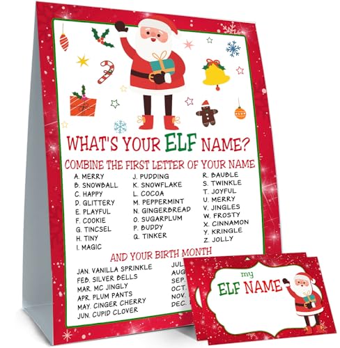 What's Your ELF Name Game, 1 Sign & 30 Stickers, Christmas Party Activity for Family, Kids & Adults - style: Christmas 002